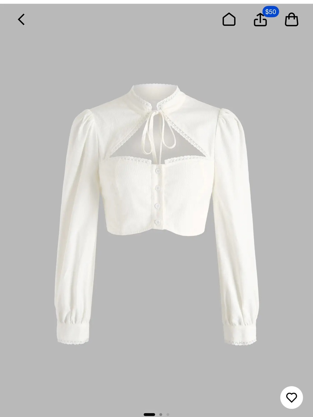 Cider White Tie-Neck Puff Sleeve Crop Top